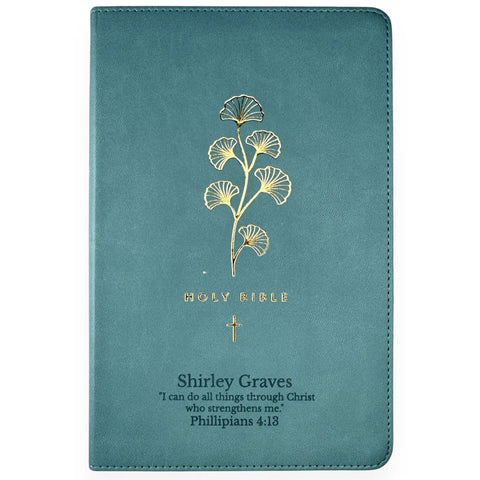 Personalized Small Print Size with Gold Floral Design NLT Bible