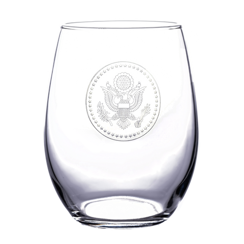 Deep Etched Stemless Wine Glass- Set EOP SEAL -